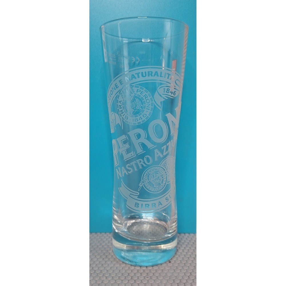 Peroni Nastro Azzurro Birra Superiore Etched Glass Pilsner .41L  8.25" Tall 20oz